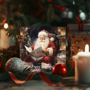 Cartão De Festividades Papais noeis de Natal Festivos com Aquarela