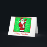 Cartão De Festividades Papais noeis de Natal na neve verde de terno verme<br><div class="desc">O Pai Natal, conhecido como Kris Kringle ou Rua, está na frente de um fundo verde enquanto a neve cai, e ele veste o seu infame terno de Natal vermelho. O Santo Jolly Nicholas está pronto para comemorar as férias, você também está no espírito do Natal? Este design de desenho...</div>