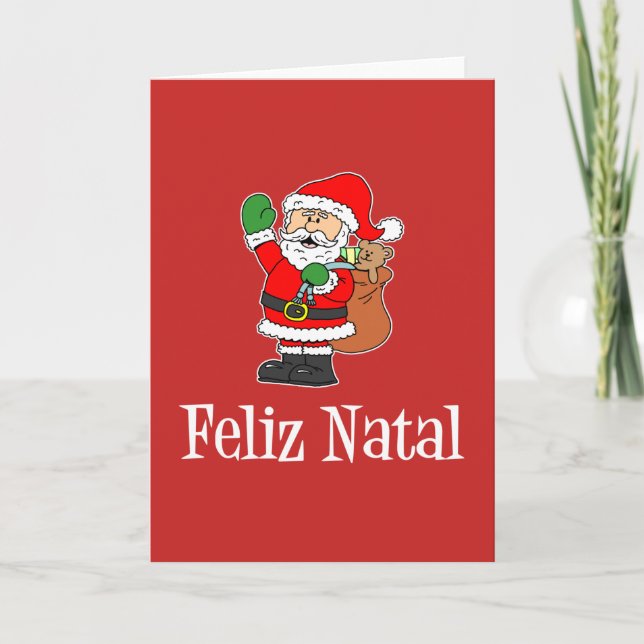 Cartão De Festividades Papais noeis de Natal Português Feliz Natal (Frente)