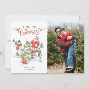 Cartão De Festividades Papais noeis de Natal Snowmen Snowflake Watercolor
