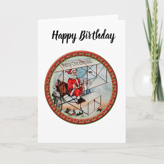 Cartão De Festividades Papais noeis de Natal voando em um avião antigo (Frente)