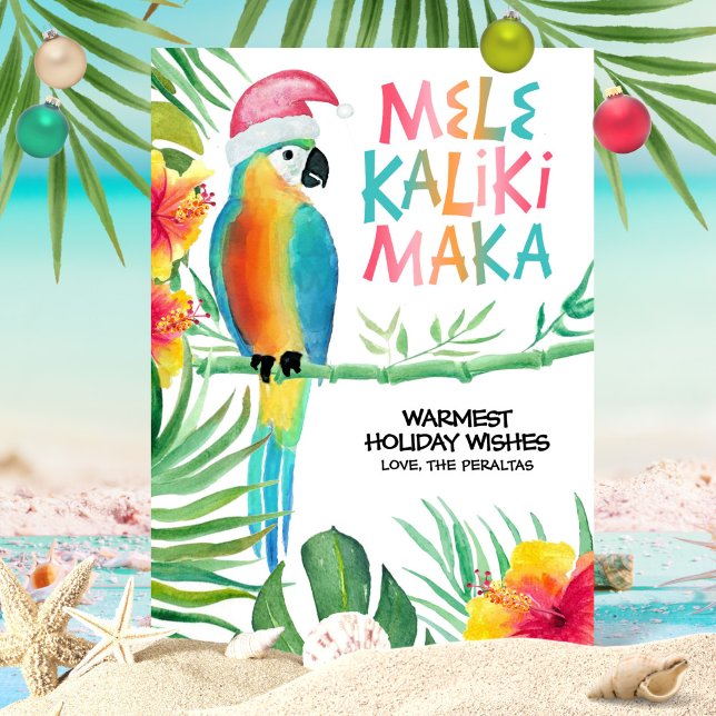 Cartão De Festividades Papais noeis de papagaio tropical Mele Kalikimaka  (Criador carregado)
