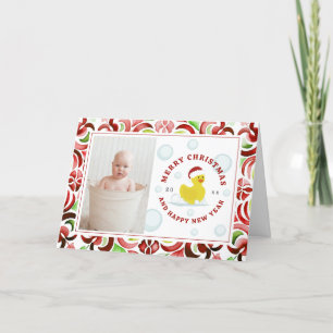 Cartão De Festividades Papais noeis de Pato de Borracha Foto de Natal Aqu