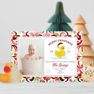 Cartão De Festividades Papais noeis de Pato de Borracha Foto de Natal com