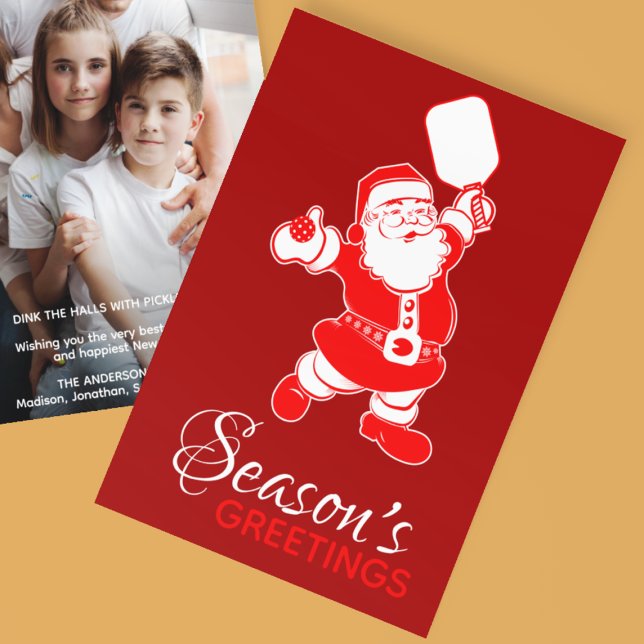Cartão De Festividades Papais noeis de Pickleball Clássicos Foto de Natal (Criador carregado)