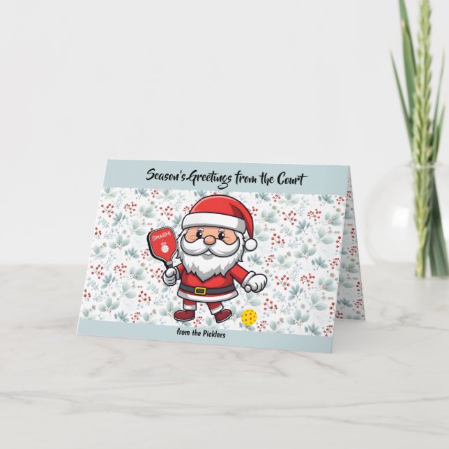 Cartão De Festividades Papais noeis de picleball de Natal pastel (Frente)