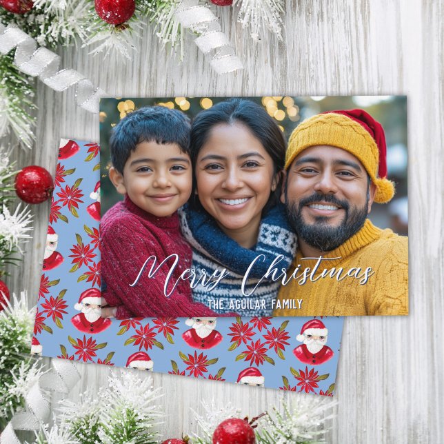 Cartão De Festividades Papais noeis de Poinsettia Clássica Whimsical Foto (Criador carregado)