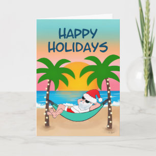 Cartão De Festividades Papais noeis de praia tropicais Hammock Palm Tree