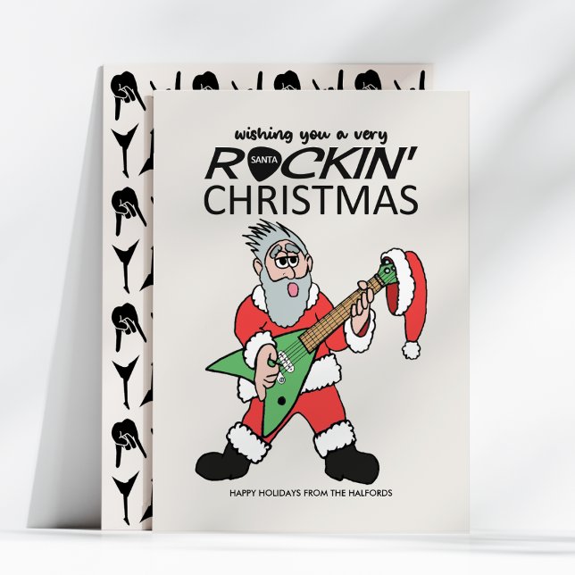 Cartão De Festividades Papais noeis de Rockin Guitar Heavy Metal Christma (Criador carregado)