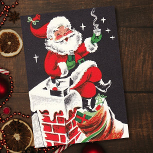 Cartão De Festividades Papais noeis De Vintage De Natal Com Café Em Teto