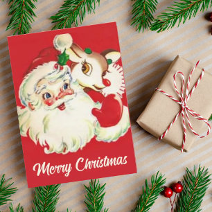 Cartão De Festividades Papais noeis de Vintage Retroativa com o Natal Per