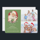Cartão De Festividades Papais noeis de Vintage Verde Saudação de Natal<br><div class="desc">Vintage traçando o Papai Noel em uma foto verde design do cartão de saudação de Natal com duas de suas fotos favoritas da família. Personalize este cartão de feriado carregando duas das suas fotos em forma de retângulo (ou recorte para retângulo antes de carregar) e seus nomes. A saudação do...</div>