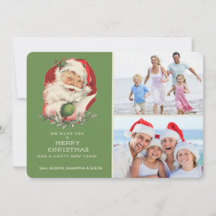 Cartão De Festividades Papais noeis de Vintage Verde Saudação de Natal