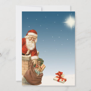 Cartão De Festividades Papais noeis descendo pelo design de Chimney Vinta