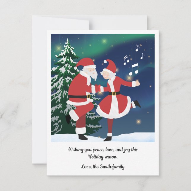 Cartão De Festividades Papais noeis divertidos e a Sra. Claus dançando ca (Frente)