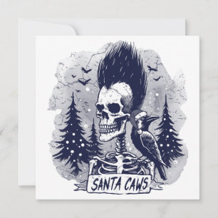 Cartão De Festividades Papais noeis do Esqueleto de Natal e Raven