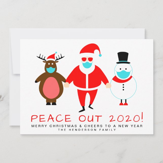 Cartão De Festividades Papais noeis do Peace Out 2020 enfrentam o Natal d (Frente)