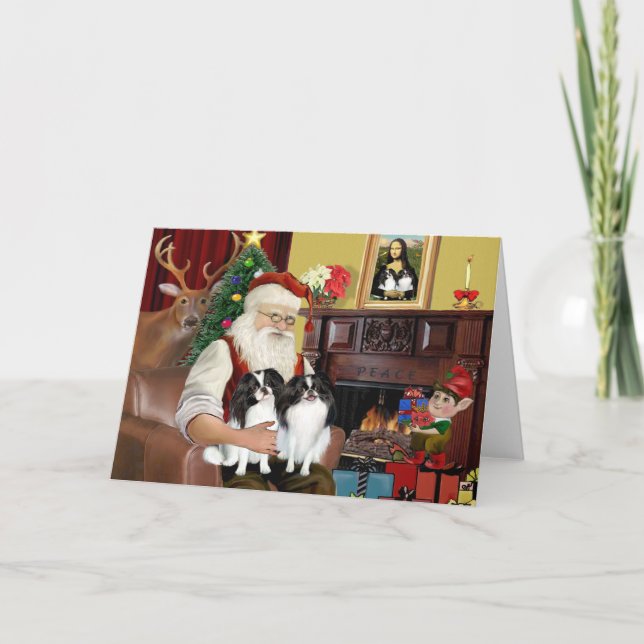 Cartão De Festividades Papais noeis Dois Chins Japoneses (Frente)