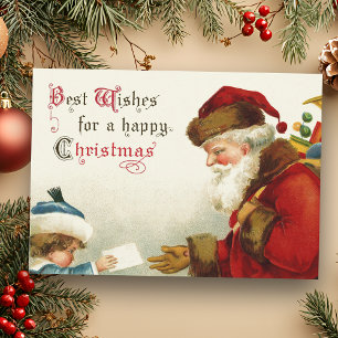 Cartão De Festividades Papais noeis e Crianças com Carta de Natal