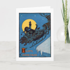 Cartão De Festividades Papais noeis e Reindeer - Natal de Feriado Vintage