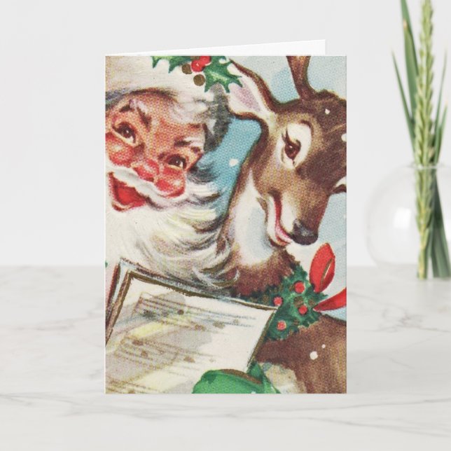 Cartão De Festividades Papais noeis e renas (Frente)