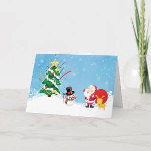 Cartão De Festividades Papais noeis e Snowman Comic Natal