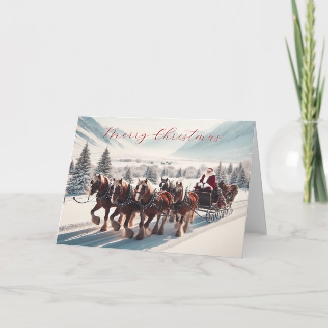 Cartão De Festividades Papais noeis e sua equipe estão no caminho do cart (Frente)