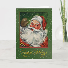 Cartão De Festividades Papais noeis em verde com imagem de vintagem de ne