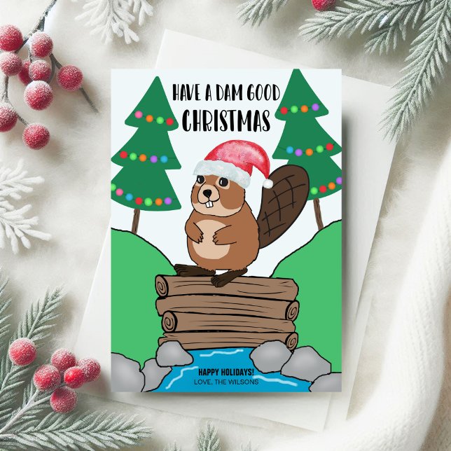 Cartão De Festividades Papais noeis engraçados Barragem de castor Bom Nat (Criador carregado)