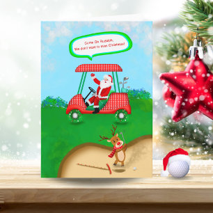 Cartão De Festividades Papais noeis Engraçados Com Rudolph Jogando Golf X