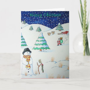 Cartão De Festividades papais noeis engraçados e cena de neve de boneco d