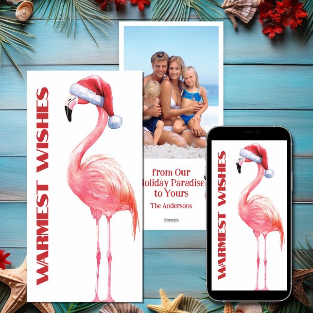 Cartão De Festividades Papais noeis Engraçados Flamingo Beach Foto de Nat (Cute Funny Santa Flamingo Beach Christmas Photo Holiday Card)