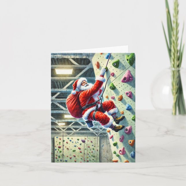 Cartão De Festividades Papais noeis escalando no Natal em Gym (Frente)