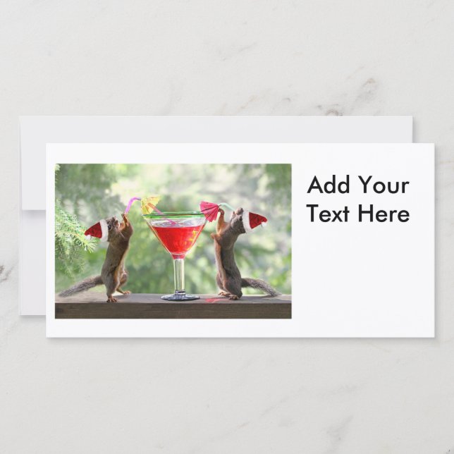 Cartão De Festividades Papais noeis esquilos Bebendo coquetel (Frente)