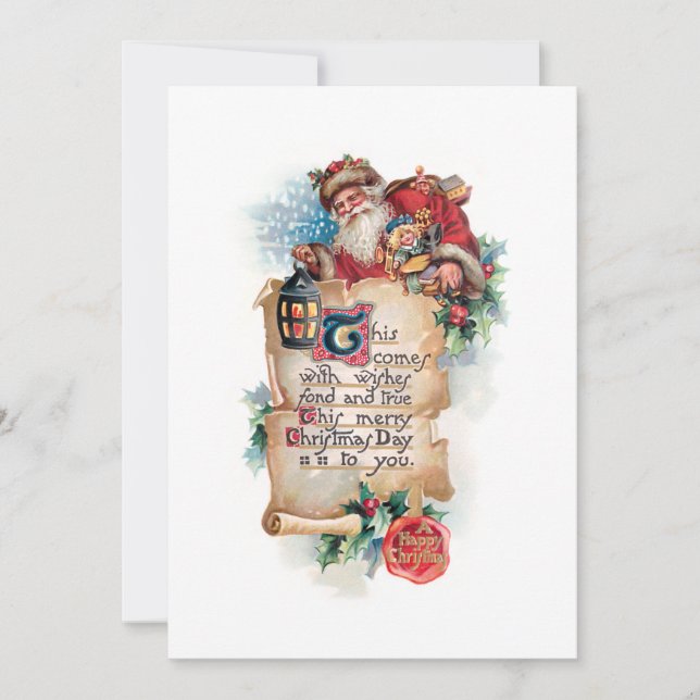 Cartão De Festividades Papais noeis festivos com Lanterna e Scroll e Saud (Frente)