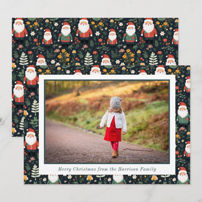 Cartão De Festividades Papais noeis Festivos Foto de Natal do Padrão (Frente/Verso)