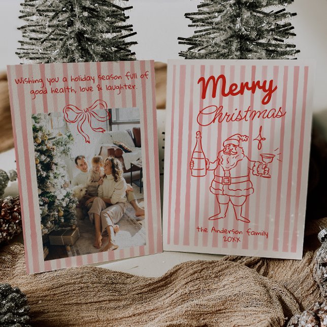 Cartão De Festividades Papais noeis Festivos Vermelhos Retraçados Champan (Criador carregado)