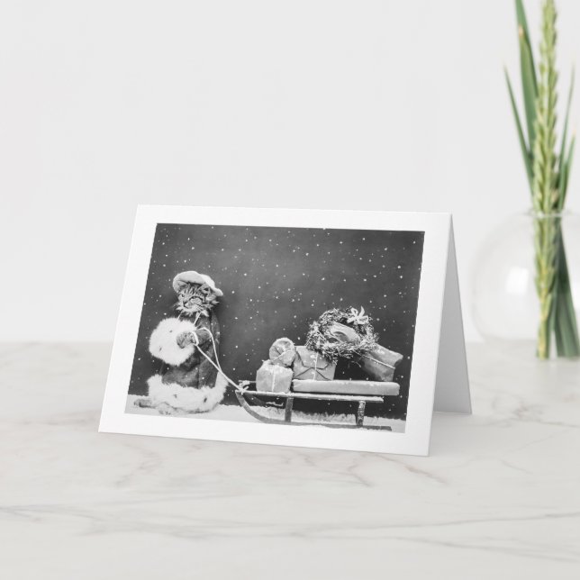 Cartão De Festividades Papais noeis Imagem Estática de Gato (1914) Natal (Frente)