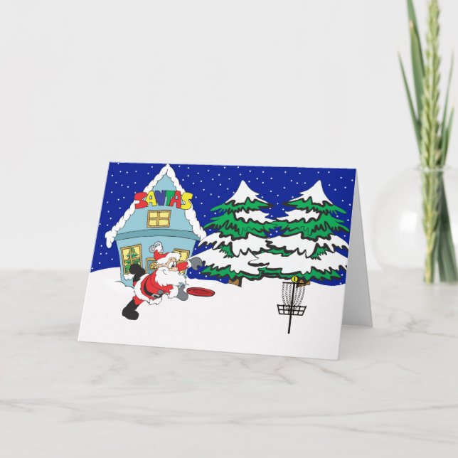 Cartão De Festividades Papais noeis Jogando Golf de Disco (Frente)