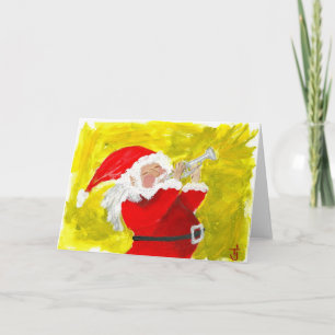 Cartão De Festividades Papais noeis jogando trompete!