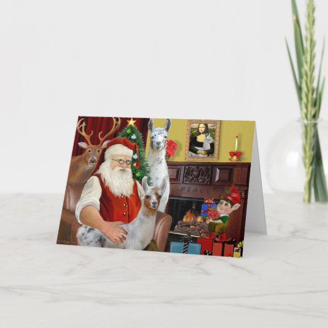 Cartão De Festividades Papais noeis Llama e Baby (Frente)