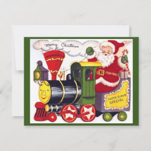 Cartão De Festividades Papais noeis Na Vintage - Comboio De Natal Retroat