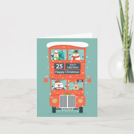 Cartão De Festividades Papais noeis no Natal do ônibus com dois andares