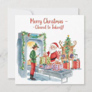 Cartão De Festividades Papais noeis no tema Segurança Merry Christmas Avi