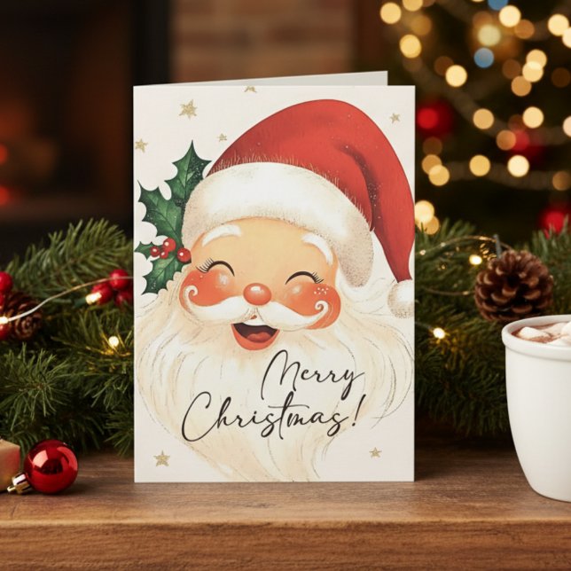 Cartão De Festividades Papais noeis Nostálgicos Feliz Natal Personalizado (Nostalgic Santa Merry Christmas Personalized Holiday Card)