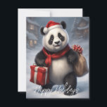 Cartão De Festividades Papais noeis Panda Bear<br><div class="desc">Adoráveis Papais noeis Panda Bear e uma vila de neve ao fundo. Personalizar facilmente o texto</div>