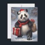 Cartão De Festividades Papais noeis Panda Bear<br><div class="desc">Adoráveis Papais noeis Panda Bear e uma vila de neve ao fundo. Personalizar facilmente o texto</div>