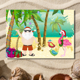 Cartão De Festividades Papais noeis, Pássaros Tropicais, Palm Trees Praia