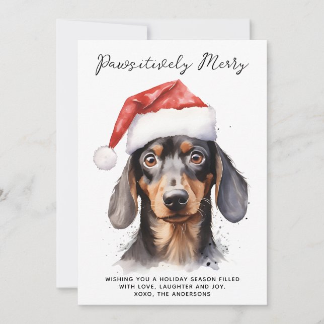 Cartão De Festividades Papais noeis Personalizados de Cão de Dachshund Fe (Frente)
