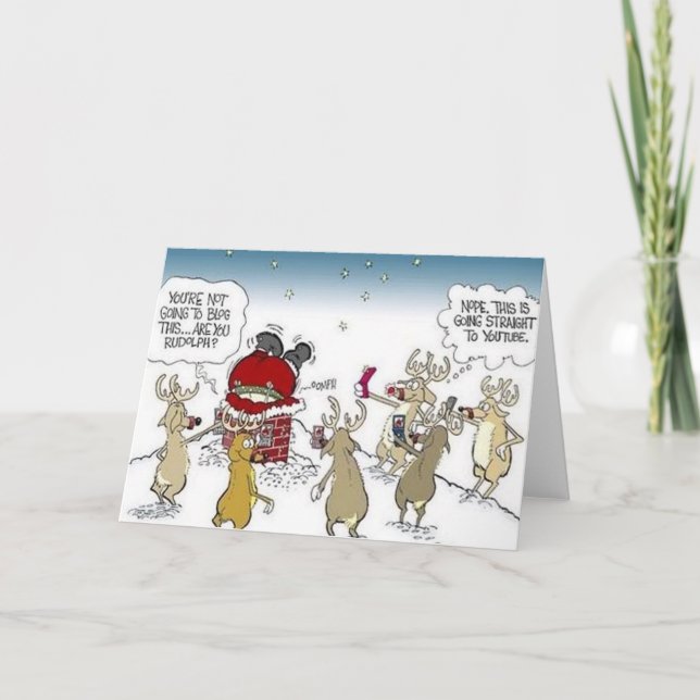 Cartão De Festividades Papais noeis presos em Chimney Reindeer Blogando N (Frente)